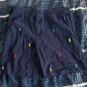 Polo by Ralph Lauren Men's Navy Shorts with Multicolor Embroidery